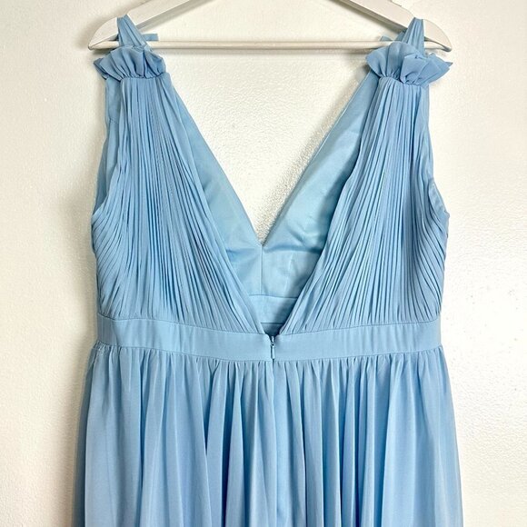MAC DUGGAL Plunge Neck Chiffon Grecian Gown in Powder Blue Size US 12 - Picture 8 of 12